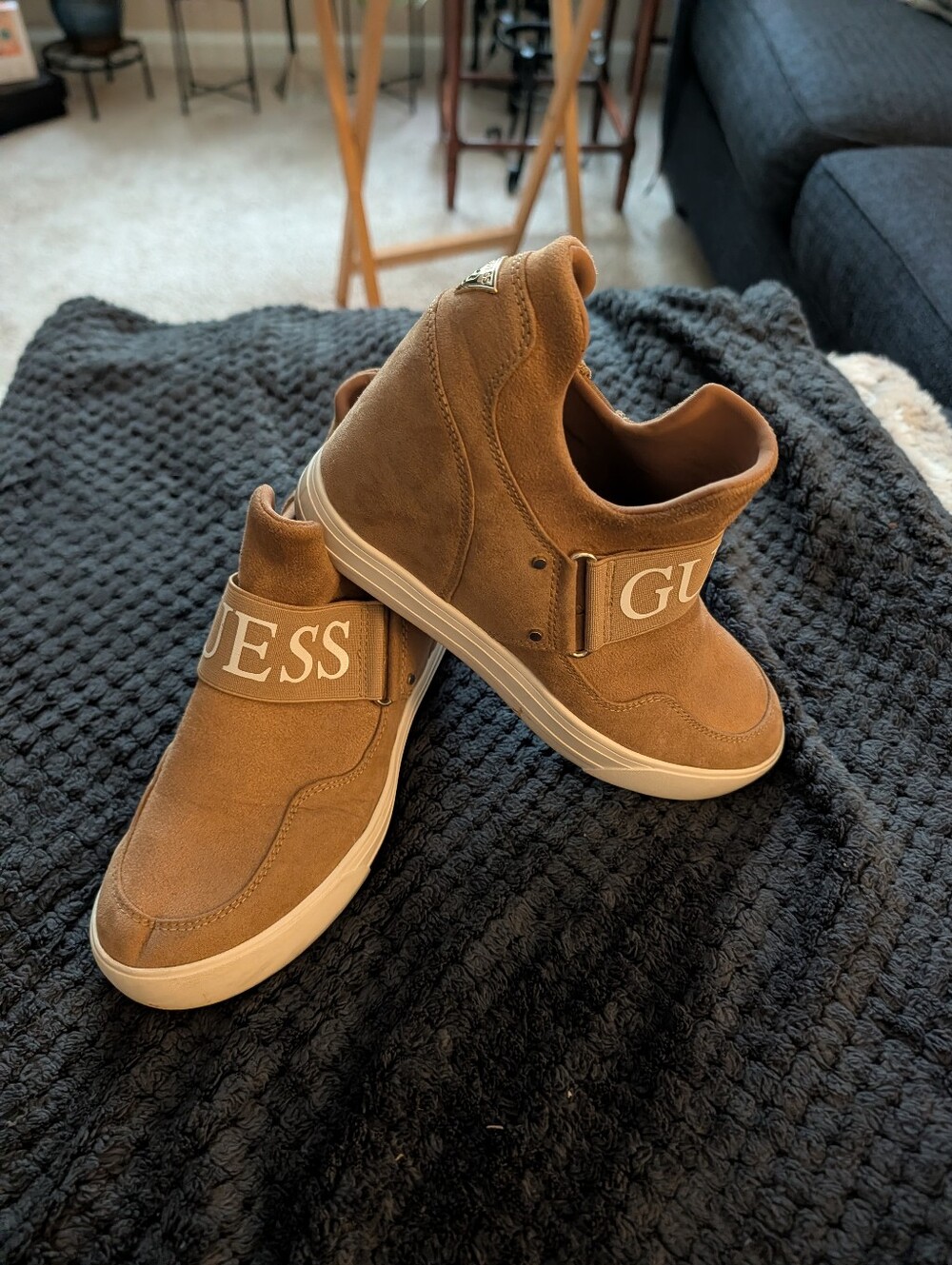 Guess Los Angeles Tan Faux Suede Hidden Wedge Sneakers Booties